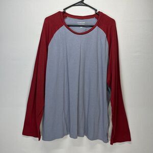Cuddl Duds Gray & Burgundy XXL Raglan Long Sleeve Cotton Blend‎ Baseball Shirt